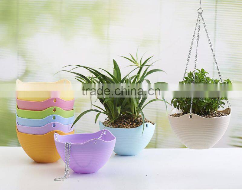 Hanging Flower Plant Pot Chain Plastic Planter Holder Indoor Outdoor Basket Gardening