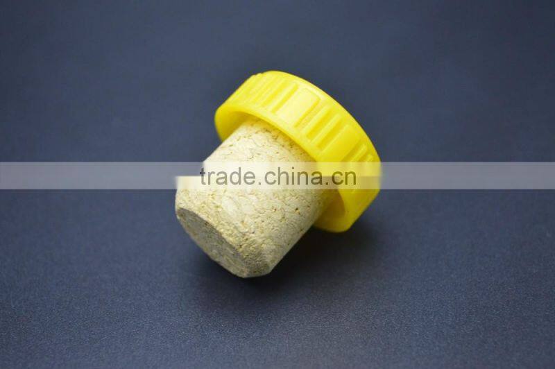 Shiny yellow plastic cap with wooden cork for glass bottle cheap price