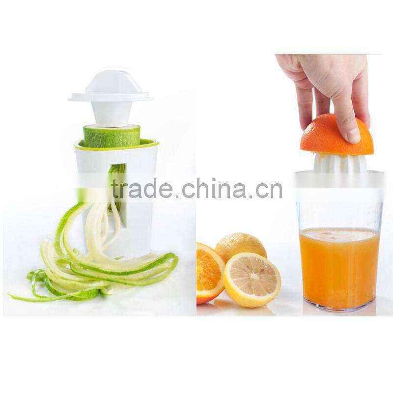 2 in 1 multifunctional plastic kitchen tools manual citrus juicer and spiral vegetable slicer grater