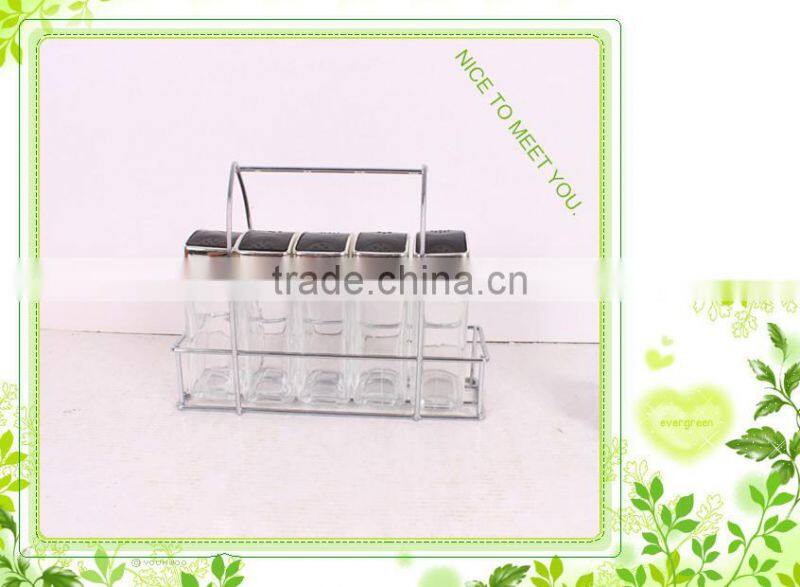 4pcs oval glass spice jar with metal rack