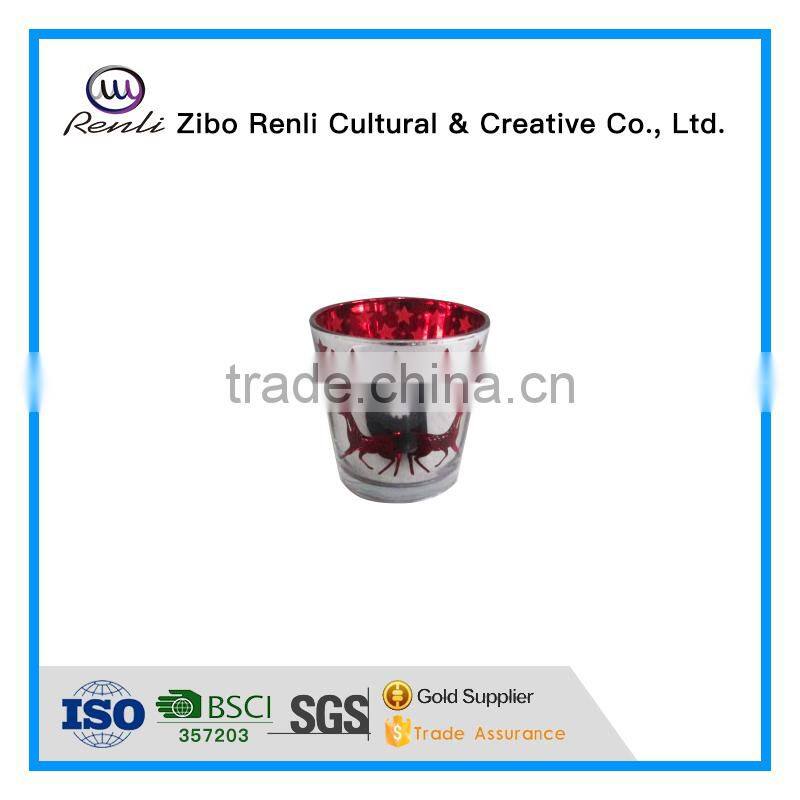 Moose Design Fancy Glass Candle Holder Christmas