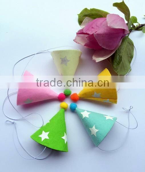 Custom low price fabric hair band wool felt hair elastic girl baby headband with pompon pointed the conic hat birthday men women