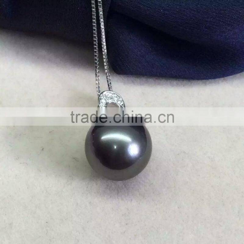 wholesale 11-12mm black tahitian pearls 14k gold pendant