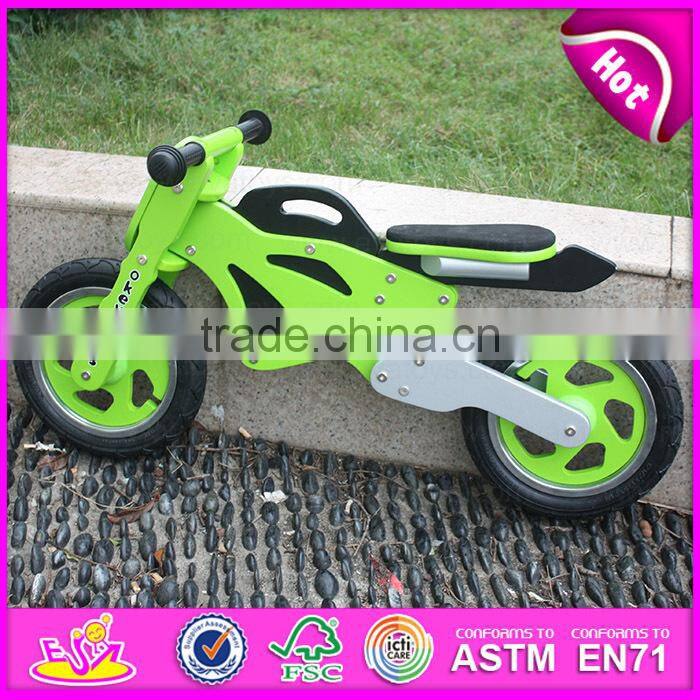 Green Motor Style Kids Wooden Balance Bike with CE approval,Cheap Balance Children wooden balance bike W16C069