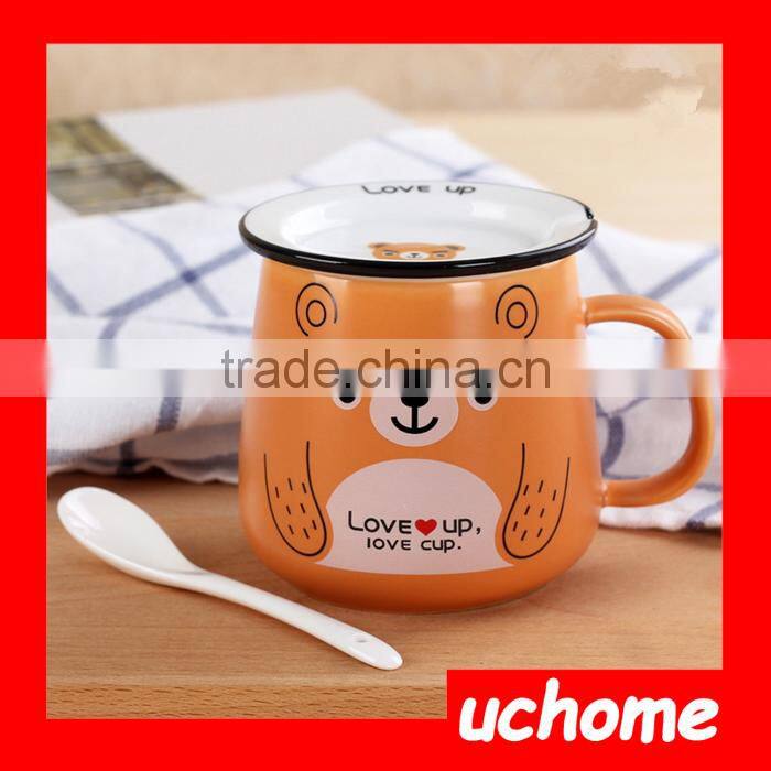 UCHOME High Quality Cartoon Ceramic Coffee Tea Milk Breakfast Cup Mug With Lid
