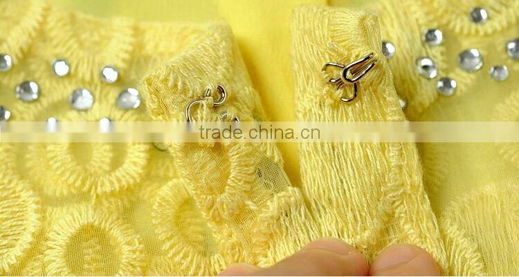 2015 ladies quality coat yellow sheer wholesale factory beaded coat