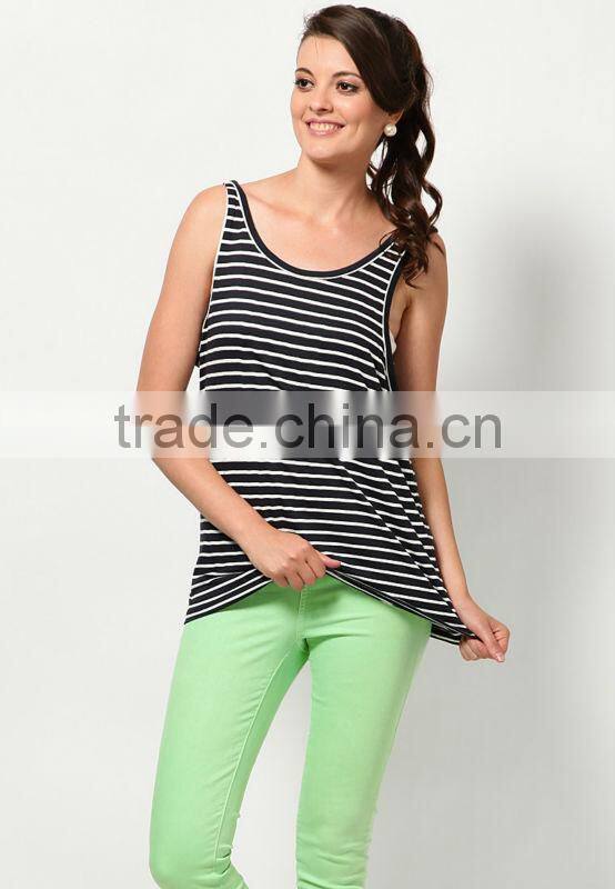 Custom white and black stripe lady tank top in Jiangxi