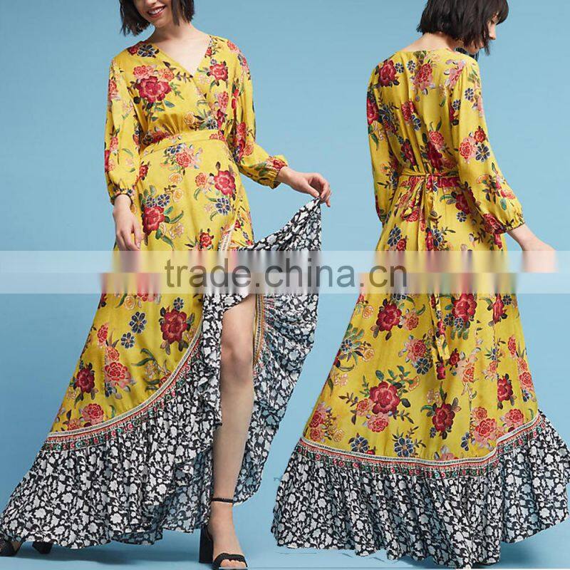 2017 Wome Clothing Dress Boho Ruffled Sleeves Embroidered Shift Names Of Girls Dress HSd5163