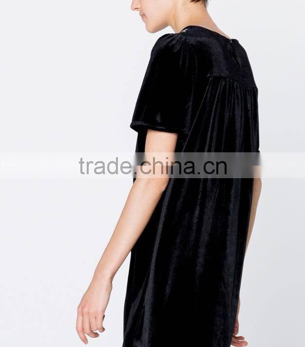 New Short Sleeve Floral Velvet Mini Dress Frock Design With Hand Embroidery Designs For Dress 2016 HSD5828