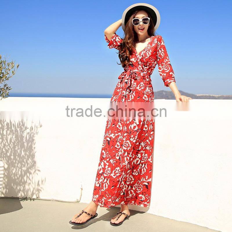 Wholesale V neck maxi beach dress ladies western long dress
