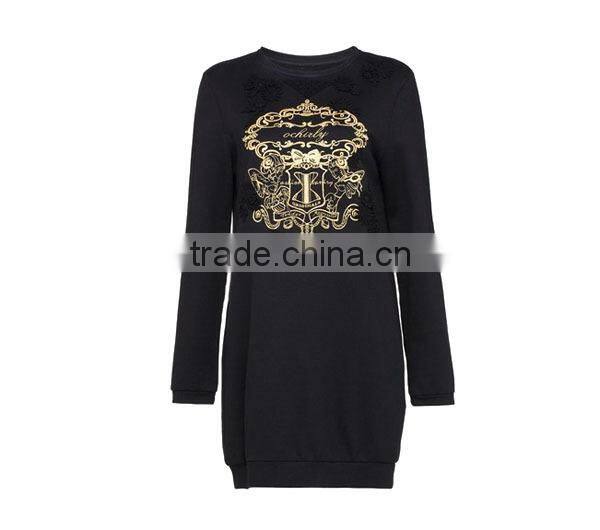 China supplier Women Woven Garment Factory ladies' close fit embroidered black long sleeve maxi dress