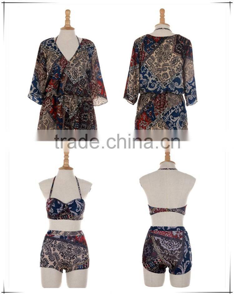 Three pieces bikini sets bohemia school girls beach wear
