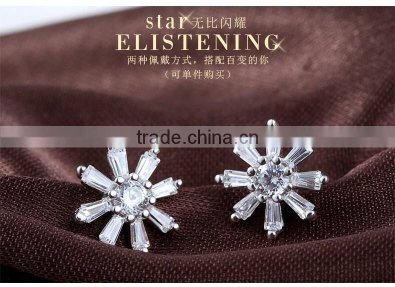 2017 wholesale 925 sterling silver sun flower woman fashion engagement wedding earrings customized jewelry CZ two way wearing