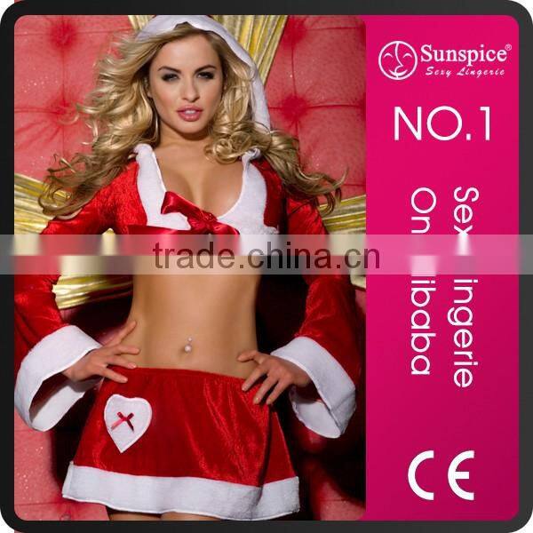 2015 Sunspice top quality New Style long sleeve crop top velvet Christmas costume