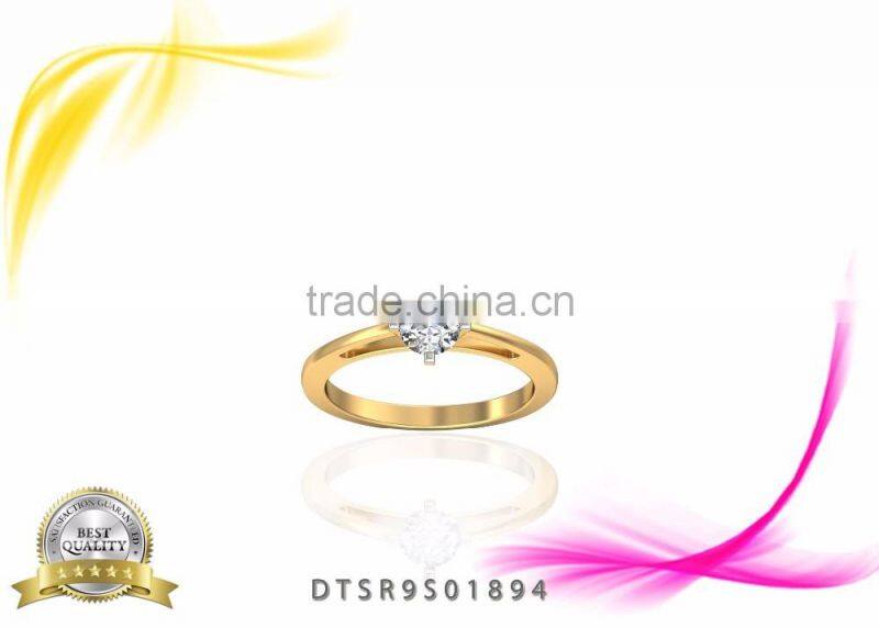 Single Stone White Zircon 14kt Gold Plated Ring