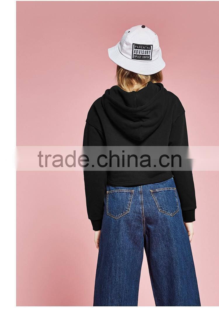 Women's patchwork your own design french terry black crop top hoodie