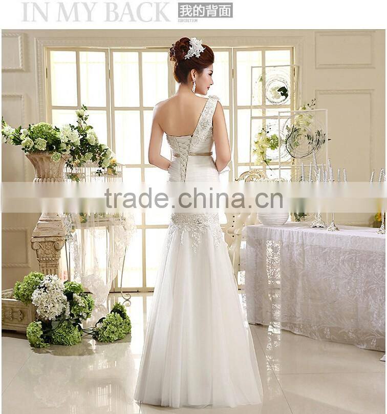 Sexy one shoulder long length back open evening dress fishtail wedding dress