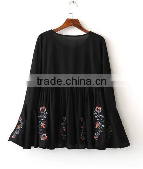Runwaylover EY2375B 2017 Fashion Women Flare Sleeve Chiffon Embroidery Blouse