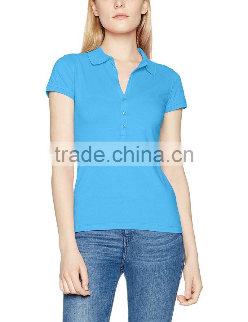 Women's short sleeve pima cotton three-button placket guangzhou polo shirt wholesale