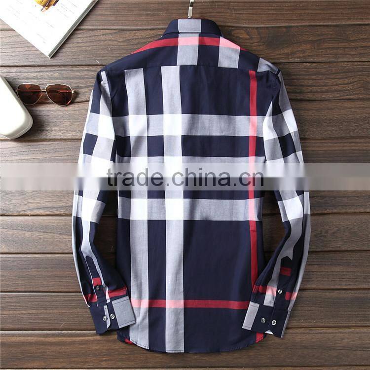 korean style free size plaid pattern slim fit shirt design for men