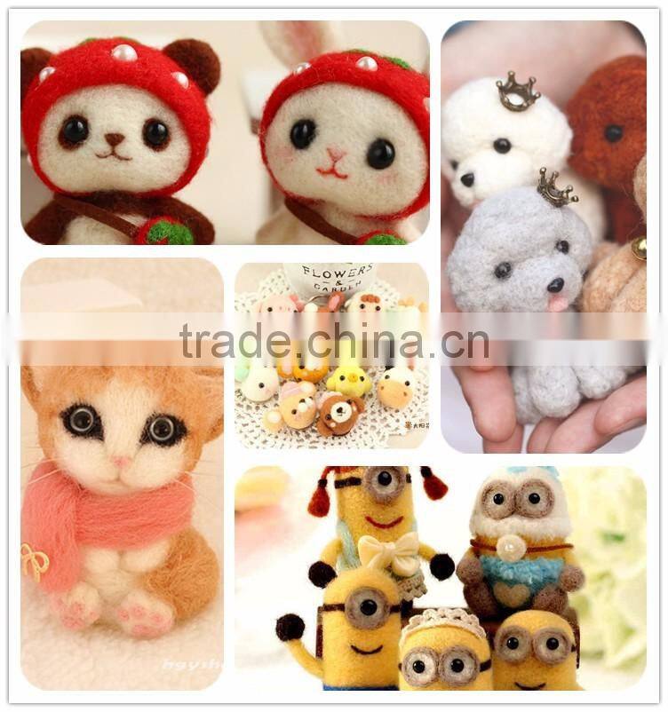12mm Wool Needle Felted Animal Doll Black Tea Toy Glass Eyes