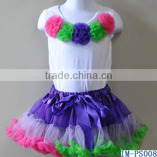 Hot Sale Children White Cotton Flower Top Chiffon Ruffle Petti Skirt Sets for Girls IM-PS002