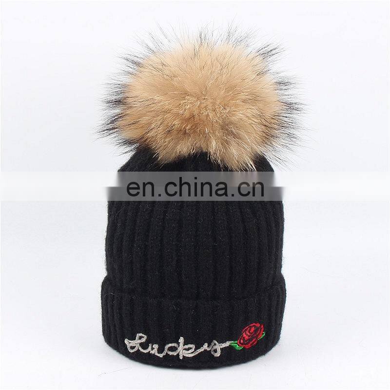 2017 New Design Product Cute Fashion Knit Kids Beanie Fur Pom Pom European Baby Hat