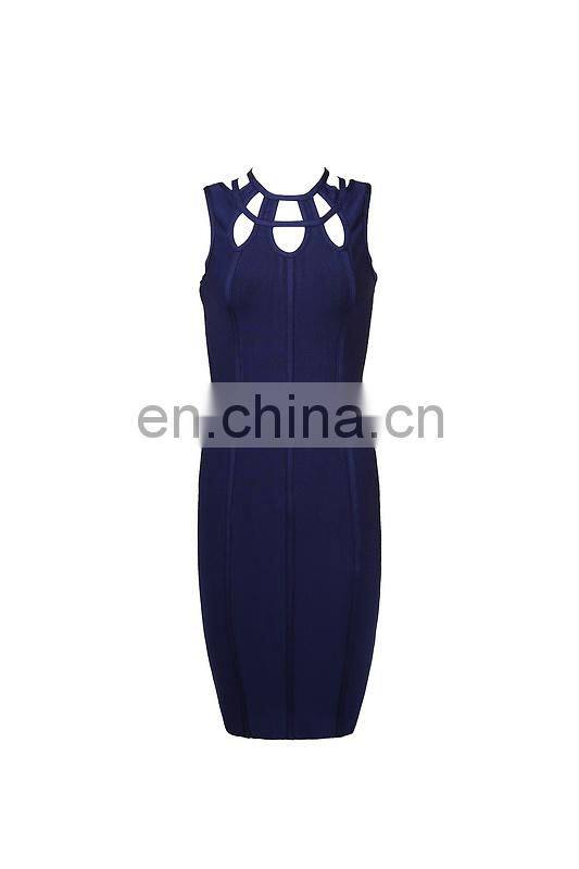 Amigo 2017 new style blue sleeveless sexy cut out bandage dress midi evening dresses for women party wear
