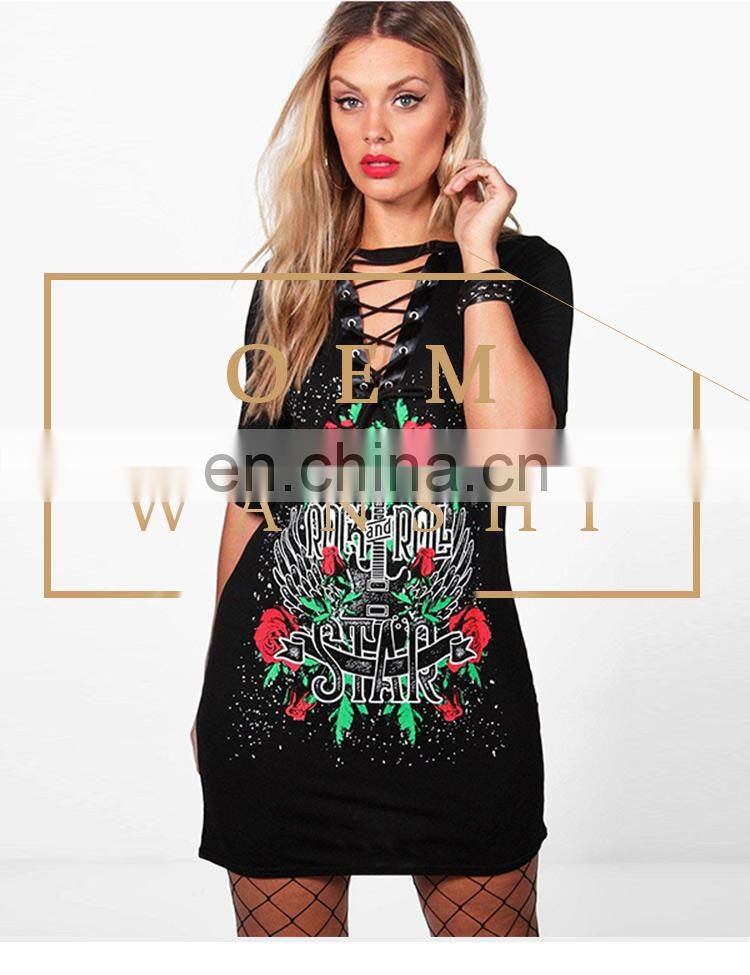 new design women summer casual printed t shirt dress
