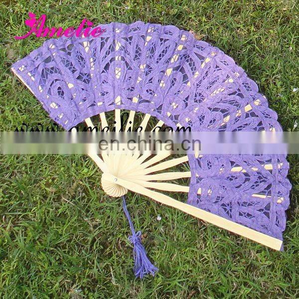 Navy blue wedding lace hand fan-Wholesaler Amelie