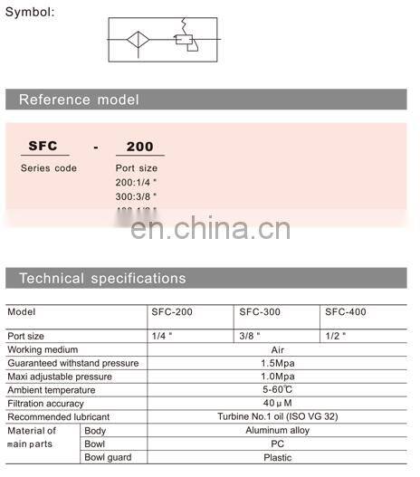 SFC SFR SL Pneumatic oil-water separator frl unit
