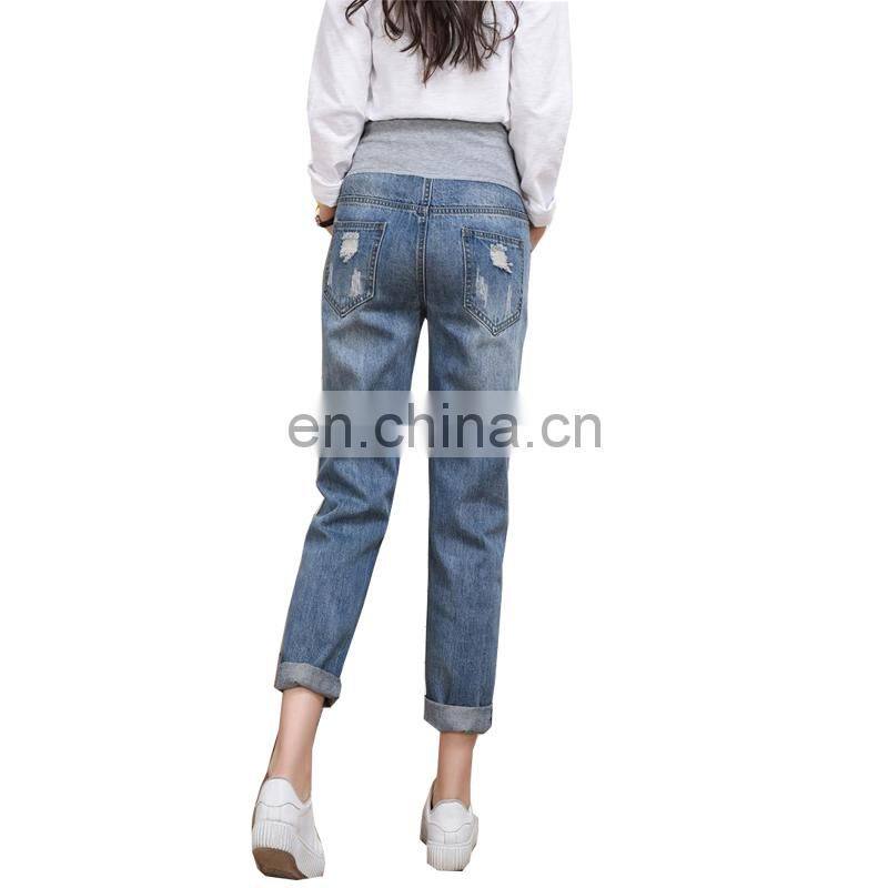 DiZNEW Custom Ladies Fashion Skinny Western Maternity Jeans Ripped