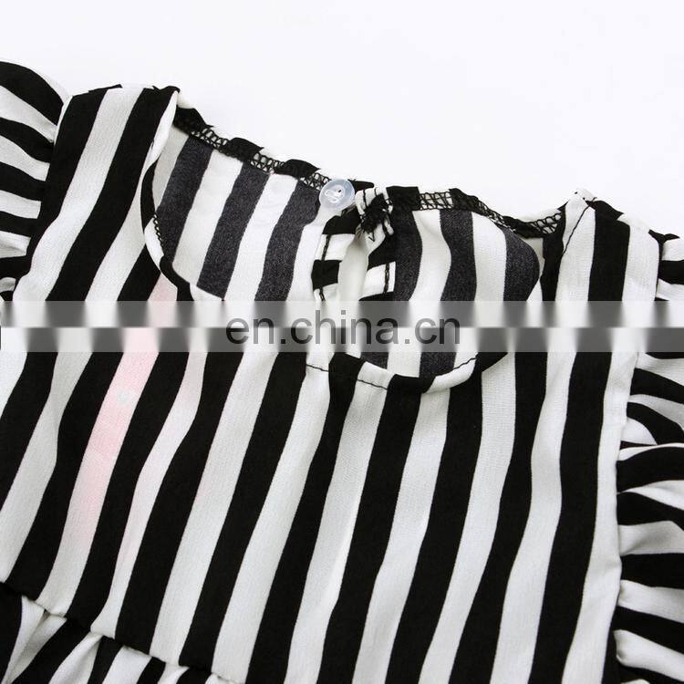 Girls wholesale boutique clothing kids clothing sets black white stripe t-shirt and shorts