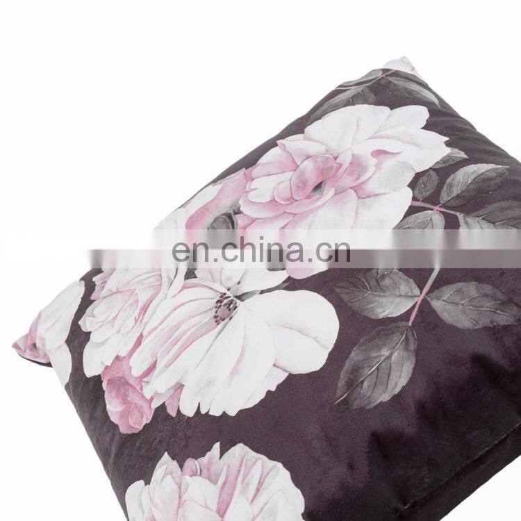 2019 amazon top seller new design peony flower printed black Cushion Cover Pillowcase