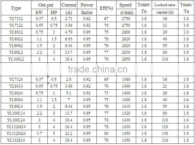 YL Series 1 Phase Dual-Valued Electric Motor