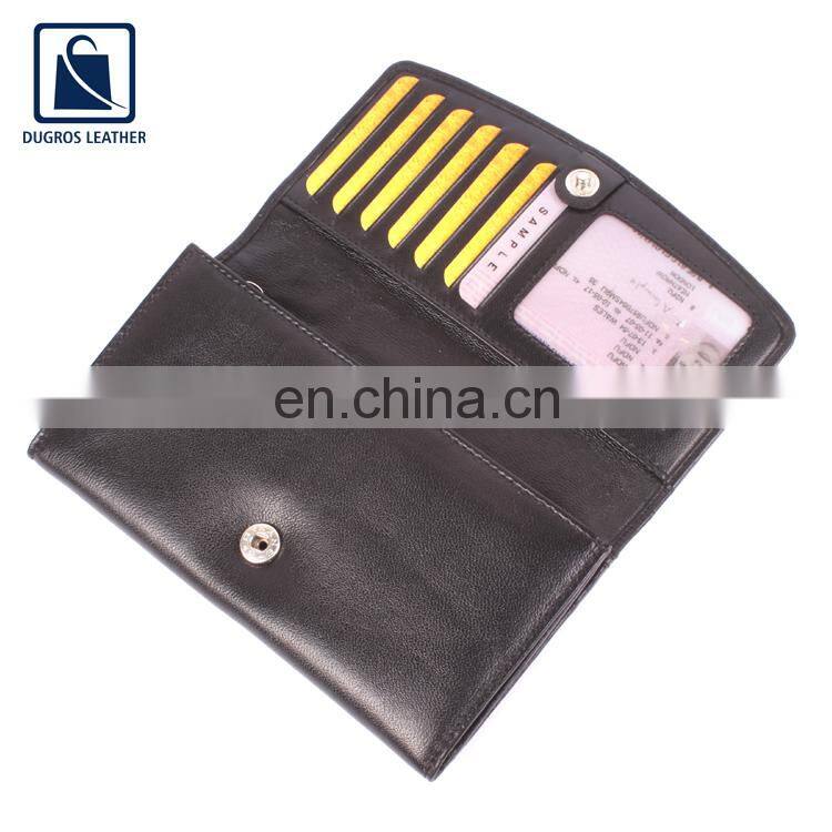 2022 New Arrival Eye Catching Design Nickle Fitting Matching Stitching Genuine Leather Women Wallet for Wholesale Buyers