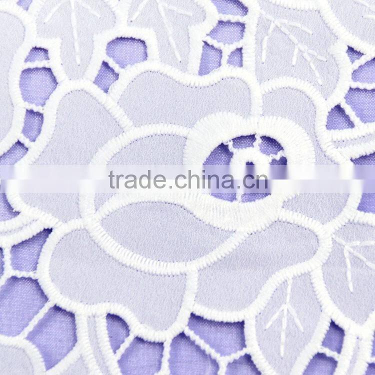 Fashion 130CM white water soluble 100% Polyester chiffon embroidery lace fabric