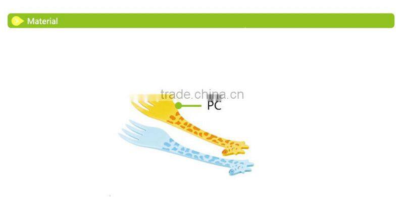 D705 creative cartoon giraffe fruit fork and dessert spoon set(PC plastic fort&spoon)