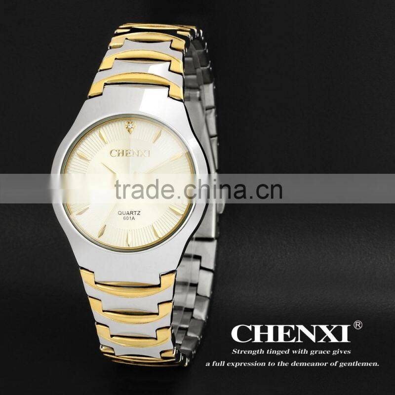classic hot sale new calendar watch , gold plated 5ATM waterproof gold double date watch for couples 601A