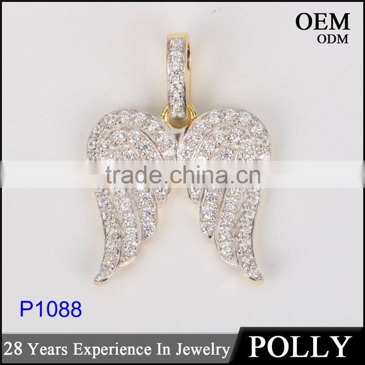 2016 newest style 925 silver angel wing pendant hip hop costume jewelry