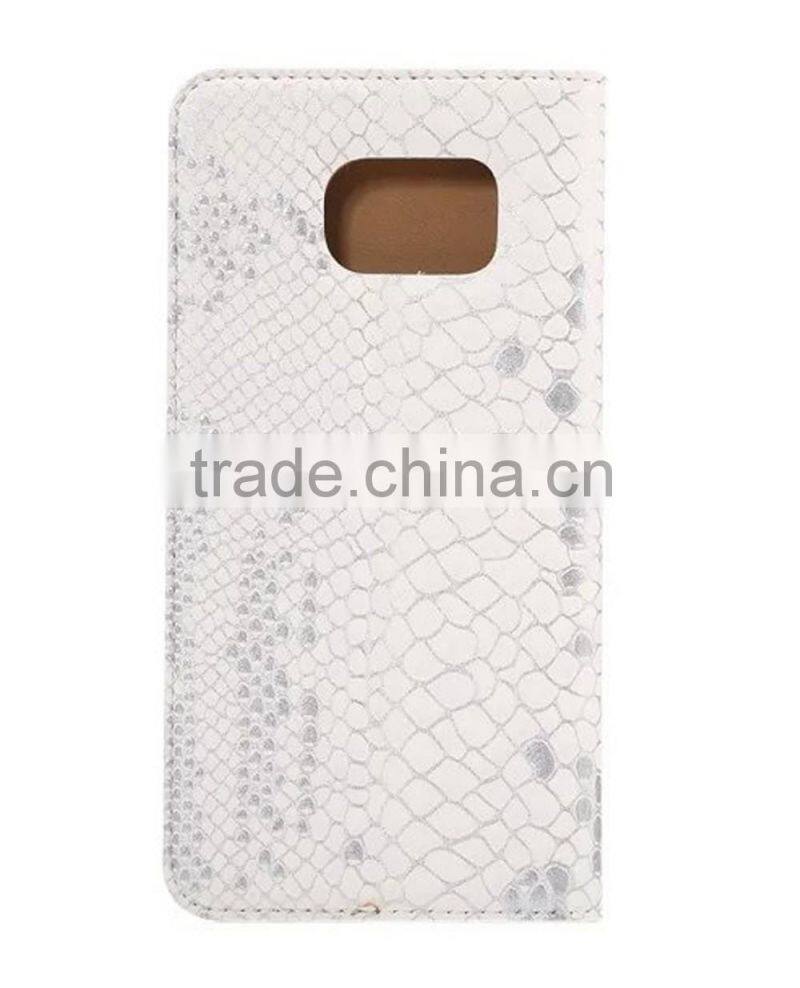 Premium PU Leather Snake Skin Pattern Card Pockets Case with Magnetic Flip Stand for Samsung S7 Edge, 5.5 inch