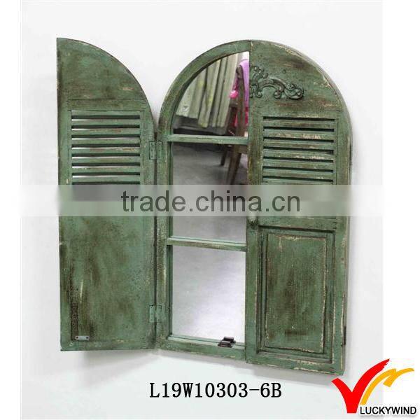 Olive Green Decorative Shutter Window Framed Antique Paint Mirror