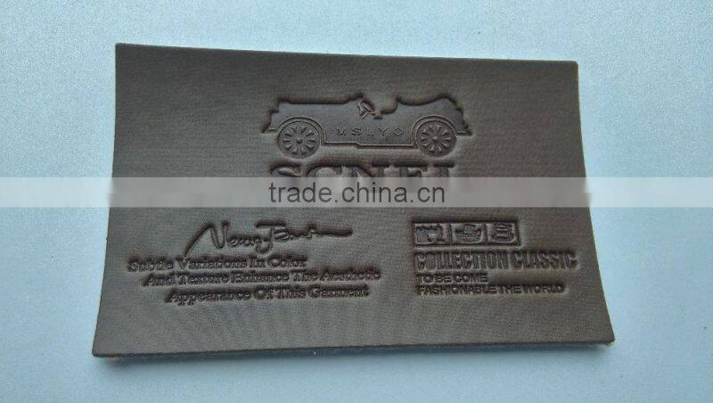 Custom debossed brown branded leather patch