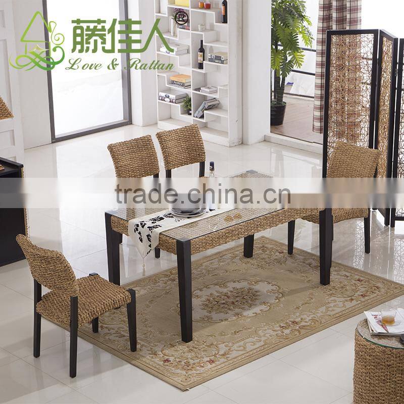 Nice Design Hand Woven Classic Water Hyacinth Seagrass Natural Rattan Wicker Living Room Furniture L Shape Sectional Sofa Set