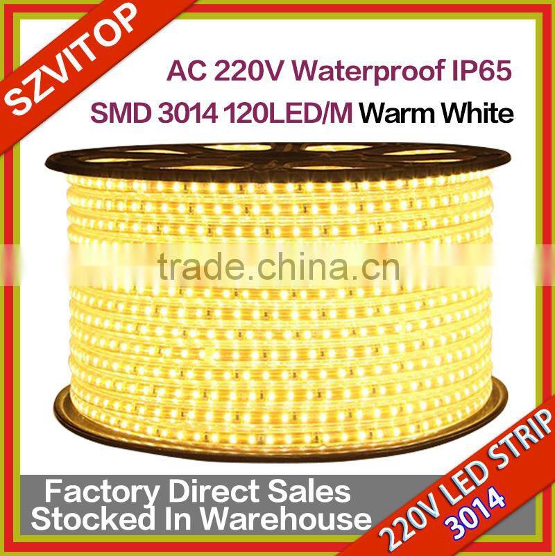 SVAC 220V LED Strip SMD 3014 120LED/M Warm white Waterproof IP67 100M/Roll with One Set Free AC Plug Cable Super Bright New