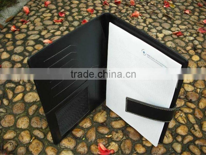 Black Leather Portfolio Agenda Folder with Card Case