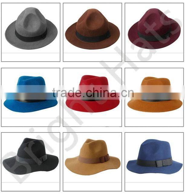 Wool Black Modern Upturned Brim Felt Fedora Hat