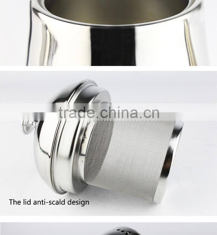2L polished finish comfortable pouring stainless steel water kettle with filter screen and riveted PP handle