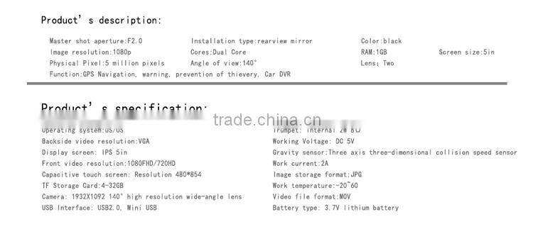 Dual camera car blackbox dvr with gps logger and g-sensor 1080p hd car dvr camera player gps software(X6)