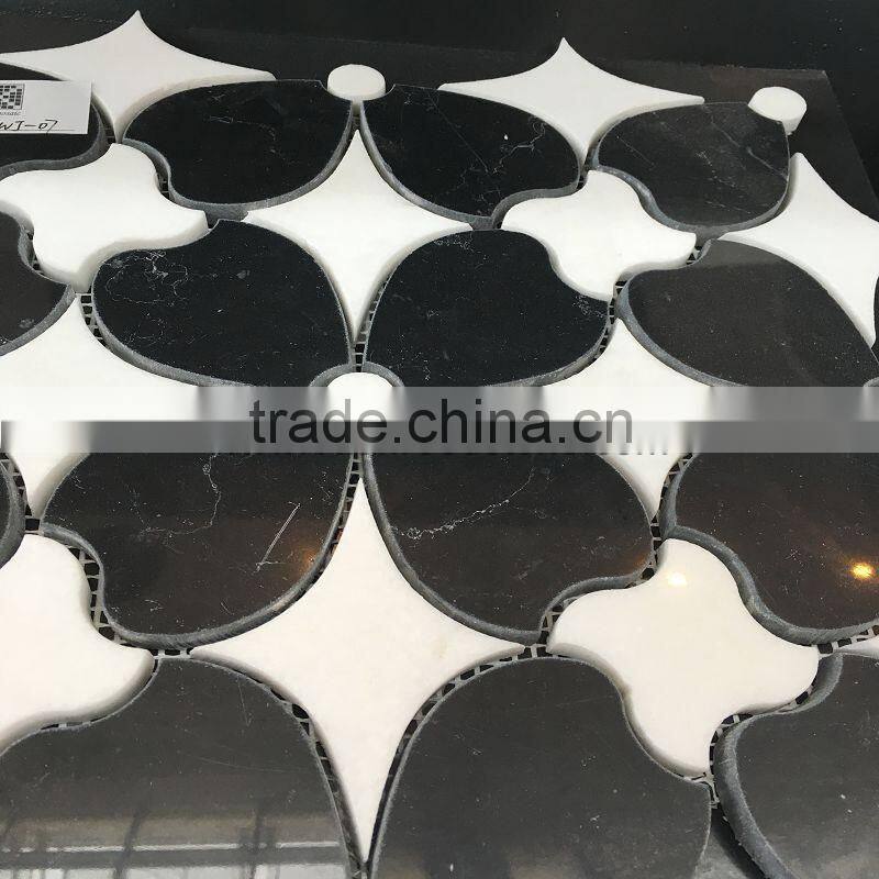 white and black marble stone mosaic tile
